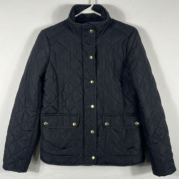 🔥🔥 J.CREW Brand Quilted Puffer Full Zip & Button Jacket Black/Gold - PERFECT! - Picture 1 of 10